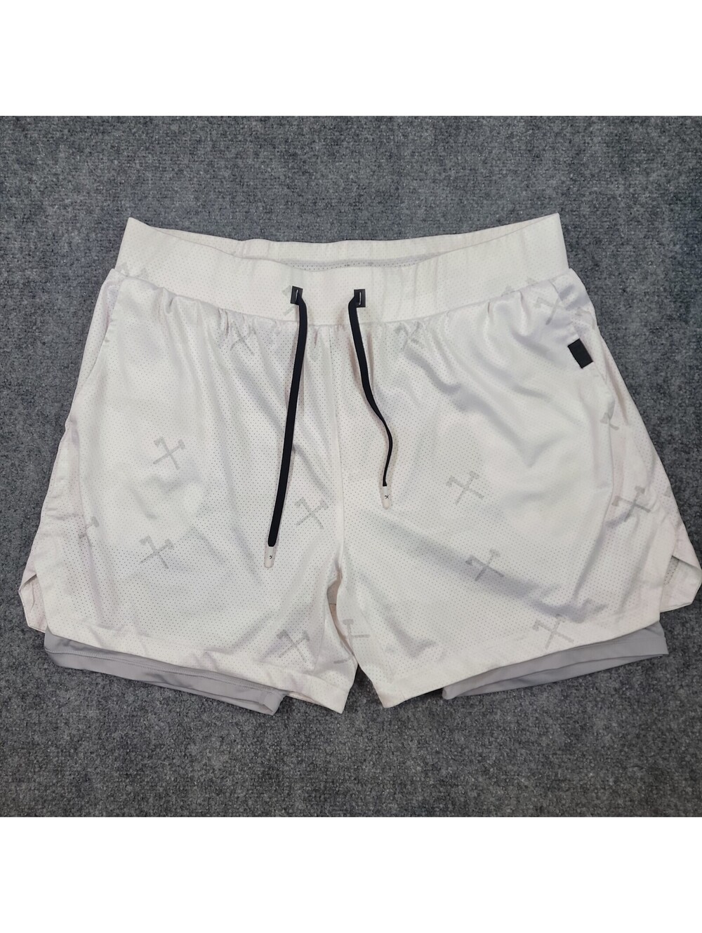 All American Roughneck Mens 2XL 2-in-1 Mesh Running Gym Shorts White Hammer 535